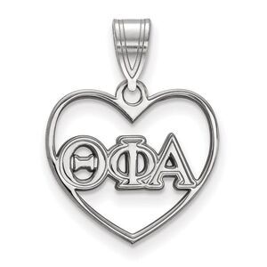 Sterling Silver Theta Phi Alpha Heart Greek Letters Pendant
